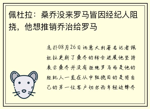 佩杜拉：桑乔没来罗马皆因经纪人阻挠，他想推销乔治给罗马